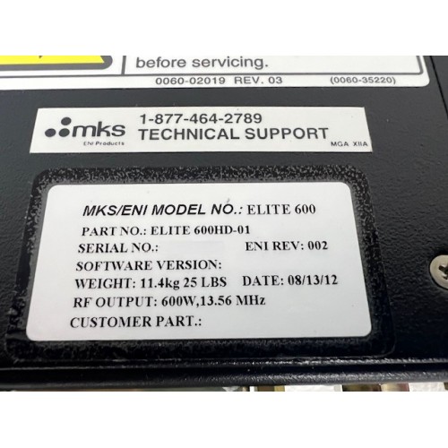 MKS ELITE 600HD-01 600W 13.56MHZ RF Generator